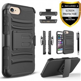 iPhone 8 Case, Dual Layers [Combo Holster] Case And Built-In Kickstand Bundled with [Premium Screen Protector] Hybird Shockproof And Circlemalls Stylus Pen (Black)